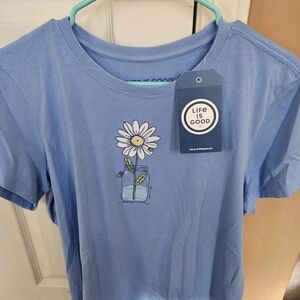 Life is Good Blue T-Shirt with Daisy Graphic